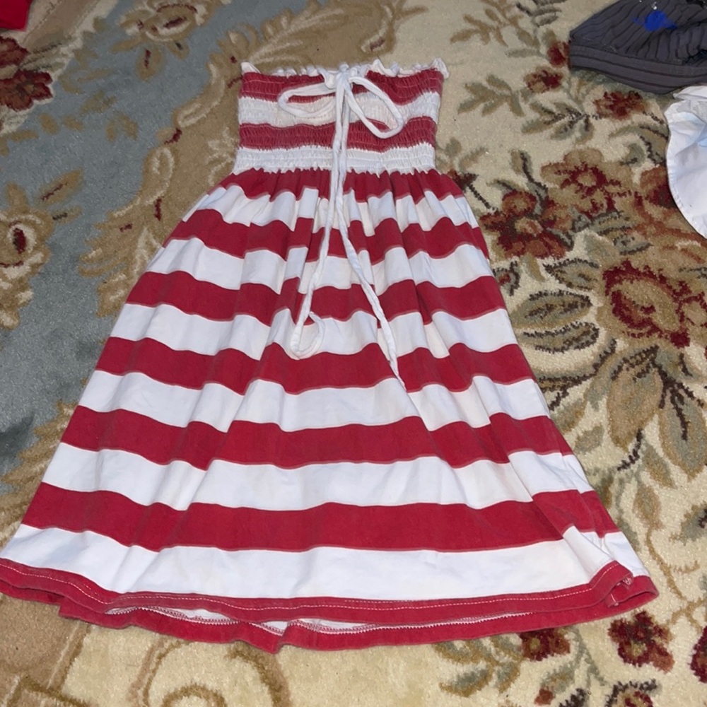 Pacific Girl red and white striped strapless beach dress /coverup M
